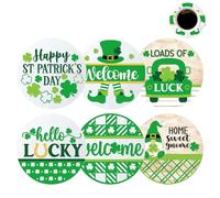 Coaster Set | 6 Pieces Non-Slip Decorative Wood Clover Pattern | Shape for St. Patrick's Day, Home Bedroom Restaurant Table Dining Apartment Pizza Plate And Plate