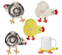 Coaster Set of 4, Gifts for Women, Funny Drink Coasters Chicken Design Woven Creative Knitted Insulation Coffee and Tea Coaster Table Protection Desktop Gifts