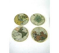 Coaster Set of 4 Round the World Map Coasters in a Vintage distressed theme