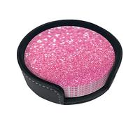 Coaster Sparkling Pink Glitter Printed Leather Coasters 6 Pcs Insulated Drink Coaster, Cup Mats For Car Living Room Kitchen Office