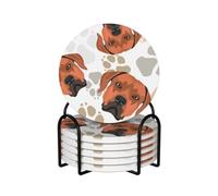 Coasters,Ceramics Coasters with Holder Stand Drink Coasters,Mugs Pad Cups Mat Set of 6,Rhodesian Ridgeback With Love