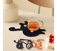 Coasters Decor Gifts for Cat Lovers, Cute Coffee Drink Mug Coaster, Handmade Woven Crochet Accessories for Living Room, Kitchen & Home, Dining Table, Funnu Gift, Absorbent, Boho, Farmhouse, Black Cat