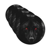 Coasters for Drinks 4 Pcs Round Leather Coasters Black Red Eyed Wolf Drink Coasters with Holder Waterproof Coaster Sets Heat Resistant Cup Pads Mug Cup Mats for Kitchen Bar Living Room Home Decor