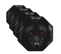 Coasters for Drinks 4 Pcs Round Leather Coasters Black Red Eyed Wolf Drink Coasters with Holder Waterproof Coaster Sets Heat Resistant Cup Pads Mug Cup Mats for Kitchen Bar Living Room Home Decor