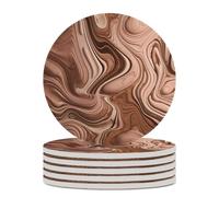 Coasters for Drinks Absorbent Peach and Brown Marble Coaster Sets of 6 Round Ceramic Cup Mat Non-Slip Coaster with Holder Tabletop Protection Mat Cup Coaster for Home Decor