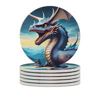 Coasters for Drinks Absorbent Roaring Dragon Coaster Sets of 6 Round Ceramic Cup Mat Non-Slip Coaster with Holder Tabletop Protection Mat Cup Coaster for Home Decor
