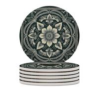 Coasters for Drinks Absorbent with Dark Green Coaster Sets of 6 Round Ceramic Cup Mat Non-Slip Coaster with Holder Tabletop Protection Mat Cup Coaster for Home Decor