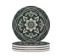 Coasters for Drinks Absorbent with Dark Green Coaster Sets of 6 Round Ceramic Cup Mat Non-Slip Coaster with Holder Tabletop Protection Mat Cup Coaster for Home Decor