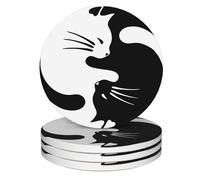 Coasters for Drinks,Black and White Cat Ying Yang Absorbent Coaster Set of 4 with Cork Base,Ceramic Drink Coasters for Cold Drinks Wine Glasses Cups Mugs,Housewarming Gifts for Home Decor