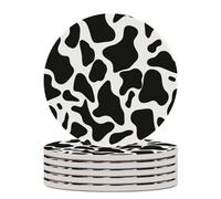Coasters for Drinks Cow Spot Round Coaster Set of 6PCS Ceramic Coaster with Holder Coaster Heat Resistant Non-Slip Cup Mat Pad Coffee Decorative Coasters for Living Room Kitchen Bar Decor