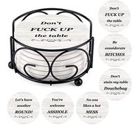 Coasters for Drinks, Funny Drink Coasters Absorbent with Holder 6 Pcs Absorbing Stone Funny Coaster Gift Set Housewarming Gift New Home Apartment Kitchen House Decor Gift for Women Men