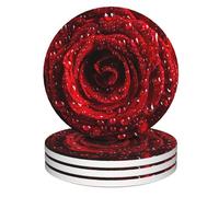 Coasters for Drinks,Red Rose Flower Absorbent Coaster Set of 4 with Cork Base,Ceramic Drink Coasters for Cold Drinks Wine Glasses Cups Mugs,Housewarming Gifts for Home Decor