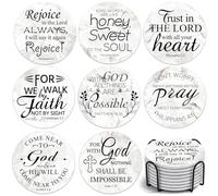 Coasters for Drinks with Bible Verses - Absorbent Ceramic Coasters Set of 8 with Holder, Cork Backing for Table Protection - Christian Gifts & Home Decor - 4 Inches