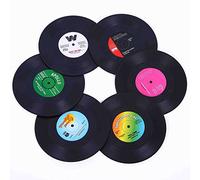 Coasters for Drinks with Gift Box - Set of 6 Colorful Retro Vinyl Record Disk Coasters with Funny Labels-Prevent Furniture from Dirty and Scratched-4.2 Inch