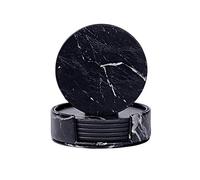 Coasters PU Leather Coasters, 6Pcs/Set Round Natural Marble Coasters, Waterproof Cup Mats Non-Slip Pads for Drinks Tea Coffee Cup Mug Glass, Kitchen and Office Use