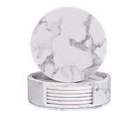 Coasters PU Leather Coasters, 6Pcs/Set Round Natural Marble Coasters, Waterproof Cup Mats Non-Slip Pads for Drinks Tea Coffee Cup Mug Glass, Kitchen and Office Use