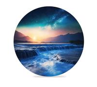 Coasters Set of 4 Absorbent Round Ceramic Coaster Cork Base Tabletop Protection Home Decor with Metal Holder for Coffee Table Home, Apartment, Office, Bar Gifts (Sunset Falls River)