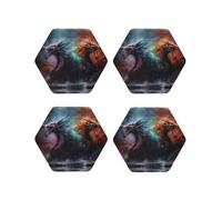 Coasters Set of 4, Colorful Ink Style Dragon Drink Coasters for Tabletop Protection, Suitable for Kinds of Cups, Cup Coasters for Home Decor Living Room Decor, 4 Inches Hexagon