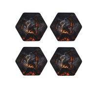 Coasters Set of 4, fire Black Dragon Drink Coasters for Tabletop Protection, Suitable for Kinds of Cups, Cup Coasters for Home Decor Living Room Decor, 4 Inches Hexagon