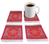 Coasters set of 4 Pcs - Non-Slip Rubber back (2.5 mm) for Drinks - Coffee Mugs Glasses - Absorbent Persian Rug Printed Pattern - Unusual Coasters (9 x 11cm) (Red, 4 pcs) non-woven