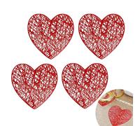 Coasters Set of 4 Red Hollow Heart Coaster for Drinks, Decorative Drinks Coasters and Everyday Use Coaster, Heatproof and Reusable, Ideal for Coffee Table, Home or Office Setting