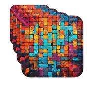 Coasters Set of 4 Round Leather Coaster Quick-Dry Drink Abstract Colorful Square Coasters for Desk Absorbent Mugs Pads Tabletop Protection Pad Heat Resistant Coffee Cup Mat for Kitchen Bar