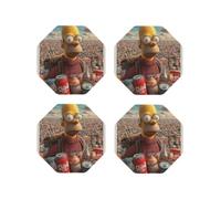 Coasters Set of 4 Round Leather Coaster Quick-Dry Drink Simpsons Coasters for Desk Absorbent Mugs Pads Tabletop Protection Pad Heat Resistant Coffee Cup Mat for Kitchen Bar