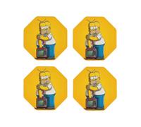 Coasters Set of 4 Round Leather Coaster Quick-Dry Drink Simpsons Coasters for Desk Absorbent Mugs Pads Tabletop Protection Pad Heat Resistant Coffee Cup Mat for Kitchen Bar