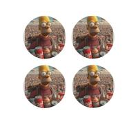 Coasters Set of 4 Round Leather Coaster Quick-Dry Drink Simpsons Coasters for Desk Absorbent Mugs Pads Tabletop Protection Pad Heat Resistant Coffee Cup Mat for Kitchen Bar