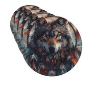 Coasters Set of 4 Round Leather Coaster Quick-Dry Drink Wolf Dream Catcher Coasters for Desk Absorbent Mugs Pads Tabletop Protection Pad Heat Resistant Coffee Cup Mat for Kitchen Bar