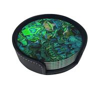 Coasters Set Of 6 Abalone Nacre Print Leather Coasters For Drinks,Home Décor And Housewarming Gift