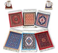 Coasters Set of 6 - Absorbent Coasters - Non-Slip Rubber back (2.5mm) Persian Rug Style -Printed Pattern Coffee Set Accessories - Coaster Set for Mugs (9x11cm) (Vibrant 6 pcs) non-woven