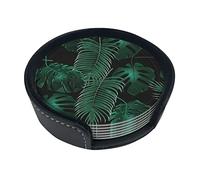 Coasters Set Of 6 Banana Leaf Green Print Leather Coasters For Drinks,Home Décor And Housewarming Gift