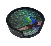 Coasters Set Of 6 Beautiful Peacock Print Leather Coasters For Drinks,Home Décor And Housewarming Gift