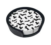 Coasters Set Of 6 Black Dogs Dachshund Dog Print Leather Coasters For Drinks,Home Décor And Housewarming Gift