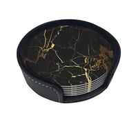 Coasters Set Of 6 Black Gold Marble Print Leather Coasters For Drinks,Home Décor And Housewarming Gift