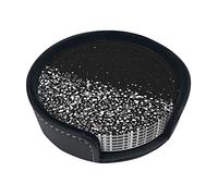 Coasters Set Of 6 Black White Glitter Print Leather Coasters For Drinks,Home Décor And Housewarming Gift