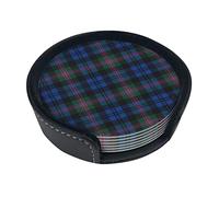 Coasters Set Of 6 Blue And Green Scottish Tartan Print Leather Coasters For Drinks,Home Décor And Housewarming Gift
