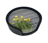 Coasters Set Of 6 Bouquet Of Daffodils Print Leather Coasters For Drinks,Home Décor And Housewarming Gift
