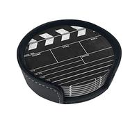 Coasters Set Of 6 Classic Movie Clapboard Black Print Leather Coasters For Drinks,Home Décor And Housewarming Gift