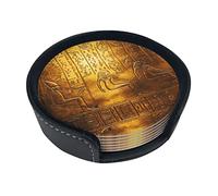 Coasters Set Of 6 Egypt Hieroglyphics Print Leather Coasters For Drinks,Home Décor And Housewarming Gift