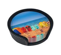 Coasters Set Of 6 Flip-Flops On A Sandy Beach Print Leather Coasters For Drinks,Home Décor And Housewarming Gift