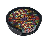 Coasters Set Of 6 Flower Stained Glass Print Leather Coasters For Drinks,Home Décor And Housewarming Gift