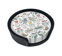 Coasters Set Of 6 Funny Cats Birds And Flowers Print Leather Coasters For Drinks,Home Décor And Housewarming Gift