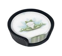 Coasters Set Of 6 Funny Yoga Frog Print Leather Coasters For Drinks,Home Décor And Housewarming Gift