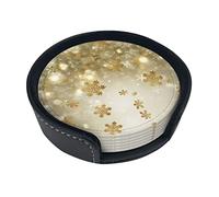 Coasters Set Of 6 Gold Silk Christmas Print Leather Coasters For Drinks,Home Décor And Housewarming Gift