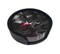 Coasters Set Of 6 Gothic Black Roses Print Leather Coasters For Drinks,Home Décor And Housewarming Gift