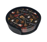Coasters Set Of 6 Guitars Print Leather Coasters For Drinks,Home Décor And Housewarming Gift