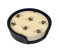 Coasters Set Of 6 Honey Bee Print Leather Coasters For Drinks,Home Décor And Housewarming Gift