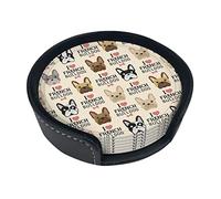 Coasters Set Of 6 I Love French Bulldog Print Leather Coasters For Drinks,Home Décor And Housewarming Gift